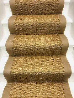 دونده راه پله فرش سیزال با نوار حاشیه پهن بژ |  eBay