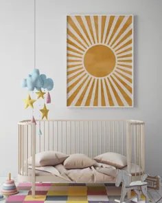 Sunlight هنری قابل چاپ روی دیوار ، تزئینات دیوار Boho Sun ، پوستر چکیده خورشید ، Mid Century Modern