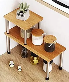 Corner Shelf 2 Tier Storage Shelves-Bamboo Adjustable Spice Rack Riser ، ایستاده پیشخوان صفحه نمایش کابینت قفسه-خلاق سازنده صرفه جویی در فضای