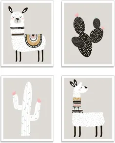 پوسترهای هنری Llama Wall Decor - مجموعه ای از چاپ های درجه 4 (11 "x 14") (Llama & Cactus)