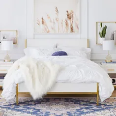 تختخواب پلت فرم کلاسیک بلر ، کاملاً لاکی ، سفید و در منزل