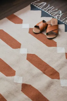 آجر فرش گلیم پشمی تخت پارچه نارنجی سوخته زنگ خاکستری بژ |  اتسی