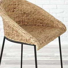 چهارپایه مشکی فلزی مشکی با پشت و صندلی طبیعی (21.42 اینچ. عرض x 38.25 اینچ اینچ)