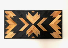 هندسه چوبی هندسی  موزاییک چوب.  هنر وال بازیابی شده.  |  اتسی