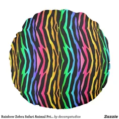 بالش گرد حیوانات Rainbow Zebra Safari |  Zazzle.com