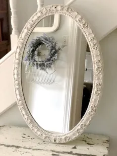 Vintage Mirror Oval White / Cream Large Ornate Shabby Chic |  اتسی