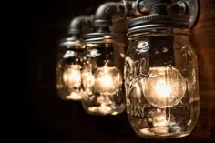 چراغ صنعتی شیشه Mason Jar Light Light Rustic |  اتسی