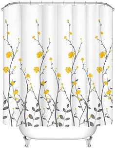 گلهای زرد قلاب های مخصوص پرده دوش حمام شامل پارچه پلی استر با دوام ضد آب پرده های دوش سفید زرد و خاکستری لوازم حمام لوازم جانبی 72x72 اینچ