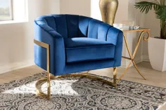 صندلی پارچه ای مخملی رومیزی پارچه ای مخملی تاماسو گلم رومیزی - روکش دار طلایی - TSF7707-Blue Royal / Gold-CC