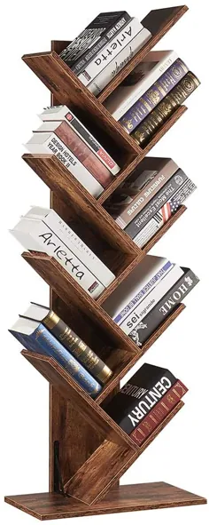 قفسه کتاب 9 قفسه SUPERJARE ، قفسه کتاب درخت ایستاده در طبقه اتاق نشیمن / خانه / دفتر ، قفسه ذخیره سازی قفسه کتاب برای سی دی / فیلم / کتاب - قهوه ای روستایی