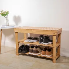 Mllieroo Bamboo 2 Tier Entryway Shoe Rack Storage Bench کفش سازماندهی قفسه با کشوی ذخیره سازی - Walmart.com