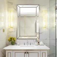 آینه دکو 20 اینچ W x 32 اینچ آینه حمام مستطیل مستطیل لبه دار در شامپاین نقره ای-1204 - انبار خانه