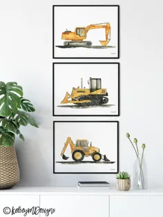 مجموعه 3 عدد چاپ وسایل نقلیه ساختمانی مجموعه دیواری گالری کودکان |  اتسی