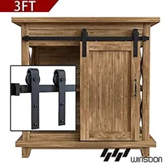 WINSOON 3FT Super Mini Sliding Barn Door Hardware Kit for Single Door پایه های تلویزیون کوچک کابینت کمد ، آویز J شکل (بدون کابینت)