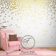 تابلوهای تزئینی دیواری نقطه ای پولکا - نقطه های تزئینی دیواری طلایی - تابلو تزئینی دیواری طرح دخترانه - تزیین دیواری طلا و پوست - استیکر دیواری طلا DP021