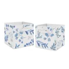 سطل ذخیره سازی پارچه تاشو مجموعه گلهای گلدان - آبی خاکستری سفید Boho آبرنگ گیاه گیاه گل باغ جنگل گرمسیری (چند) ، شیرین جوجو