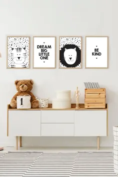 مجموعه 4 پوستر قابل چاپ اتاق مهد کودک سیاه و سفید |  اتسی