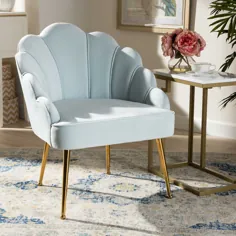 صندلی تودوزی پارچه ای مخمل سیارا آبی روشن / طلایی