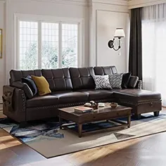 مبل کاناپه ای چرمی HONBAY Faux مبل برگشت پذیر مبل کاناپه مبل 4 نفره مبل راحتی بخشی برای یک آپارتمان کوچک