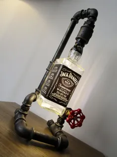 چراغ لوله جک دانیل - چراغ رومیزی - چراغ رومیزی - لامپ ادیسون - لامپ Steampunk - لامپ صنعتی - لامپ لوله - لامپ بطری نوشیدنی