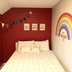 عکس برگردان تزئینی دیوار رنگین کمانی کودک Pastel دکمه رنگین کمان با قلب |  اتسی