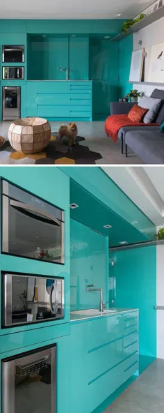 قبل و بعد - یک آشپزخانه آبی روشن برای این آپارتمان کوچک