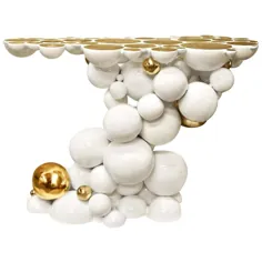 میز کنسول Spheres با کره های سفید و طلایی آلومینیومی