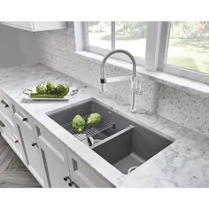 سینک ظرفشویی آشپزخانه دو کاسه ای Blanco PRECIS Undermount Granite Composite 33 in. 60/40 in Metallic Grey-441130 - The Home Depot