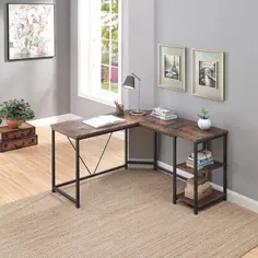 میز 17 طبقه گوشه متنوع مدرن با شکل L ، چوب / چوب و فلز / فلز در رنگ قهوه ای تیره ، سایز 54 "L x 54" W x 30 "H | Wayfair