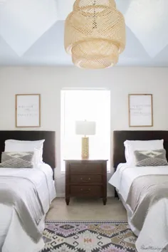 اتاق مهمان خنثی با دو تخت ، سقف آبی