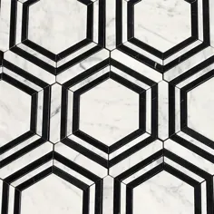 کاشی موزاییک هندسی نوار شش ضلعی Hexagon Georama Nera Strip Carrara جلا داده شده