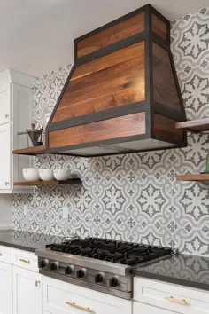 کاشی آشپزخانه سیمان آبی و خاکستری Backsplash - انتقالی - آشپزخانه