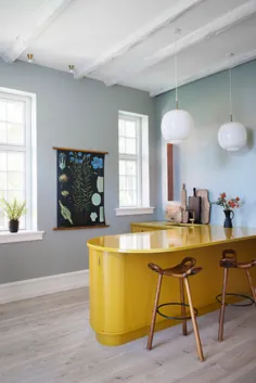 هشدار روند: آشپزخانه های زرد روشن با کابینت آشپزخانه نقاشی شده