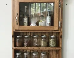 قفسه ادویه ای چوبی ، قفسه شیشه ماسون ، سازمان دهنده قفسه ادویه جات ، آشپزخانه دیواری ، انبار ادویه آشپزخانه ، ایده و قفسه ادویه جات