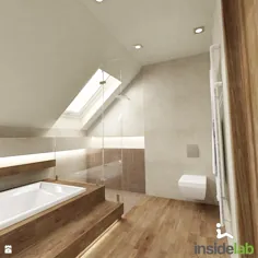 DOM Z KOMINKIEM - niarednia łazienka na poddaszu w domu jednorodzinnym z oknem، styl nowoczesny - zdjęcie od Insidelab
