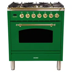 هالمن 30 اینچ 3.0 مس ft. Single Oven Dual Fuel Range Italian با همرفت واقعی ، 5 مشعل ، تر و تمیز برنجی در Emerald Green-HDFR30BSGN - The Home Depot