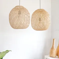 لامپ آویز چوبی دست ساز سبک ROUND BAMBOO |  اتسی