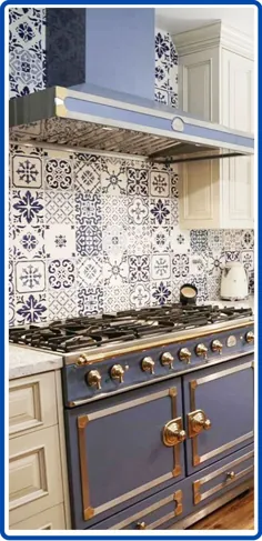 طرح کاشی پرتغالی نقاشی دستی در پشت آشپزخانه