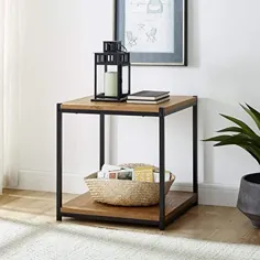 Tall Side End Table by CAFFOZ Designs Design | سری بروکلین |  پایه شب |  میز قهوه | قفسه ذخیره سازی |  محکم |  آسان مونتاژ |  چوب بلوط قهوه ای مبلمان لهجه ای با قاب فلزی به نظر می رسد
