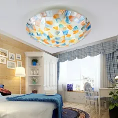 چراغ سقفی شفاف موزاییک سبک تیفانی چراغ روشنایی Shell Flush Mount برای اتاق خواب - 110 ولت 120 ولت نارنجی 12 "نزدیک به چراغ های سقفی