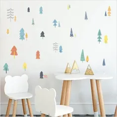 تابلوچسبهای دیواری رنگارنگ درخت جنگلی به سبک نوردیک برای دکوراسیون اتاق کودکان