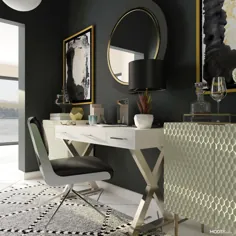 الگوها و بافت ها در دفتر سیاه و سفید گلم |  ایده های طراحی دفتر خانه به سبک Glam