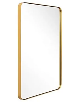 آینه دستشویی طلای ANDY STAR ، 22x30 "قاب فلزی برنجی براق گوشه ای آینه ای دیوار