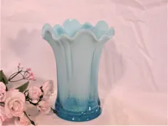 گلدان آبی Opalescent Swung توسط Jefferson Glass 1900s / Ribbed |  اتسی