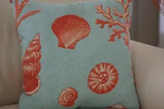 دکور ساحلی Aqua Blue Coral Sea Life and Shell Throw Throw | اتسی