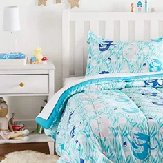 ست راحتی Comforter Kid's AmazonBasics - میکروفیبر نرم ، آسان شستشو - پری دریایی دوقلو ، آبی