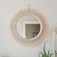 آینه آفتاب گرد Rattan Bohemian آینه فوق العاده بزرگ - آینه بوهو دکوراسیون داخلی منزل آینه دیواری - آینه تزئینی دیواری - آینه هیپی - دکوراسیون خانه بوهو