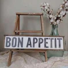 تابلوی آشپزخانه فرانسوی ، تابلوی Bon Appetit ، تزیینات دیوار خانه ای مزرعه ، آشپزخانه مزرعه ، تابلوهای خانه دار ، Cus