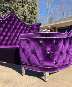 قاب تختخواب منحنی فرانسوی تخته تکه تکه دار بال بال کالیفرنیا Queen Queen Full Twin Velvet Crystal Glam سفارشی ساخته شده