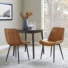 صندلی ناهار خوری Volans صندلی جانبی روفرشی چرم بدون باز یکپارچهسازی با سیستمعامل مدرن سده قرن گذشته با پایه های فلزی برای اتاق غذاخوری آشپزخانه میز نشیمن میز اتاق خواب ، آبی تیره (مجموعه ای از 2 عدد)